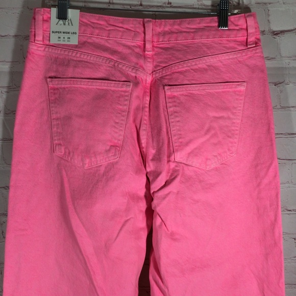 ZARA Hot Neon Pink The Boogie Pant Super Wide Leg Denim Jeans - Size 6 - Picture 5 of 13